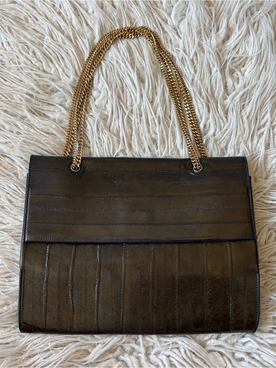 Nina Ricci Handbags - Nina Ricci Vintage Single Flap Convertible Eel Skin Brown Green Shoulder Bag EUC